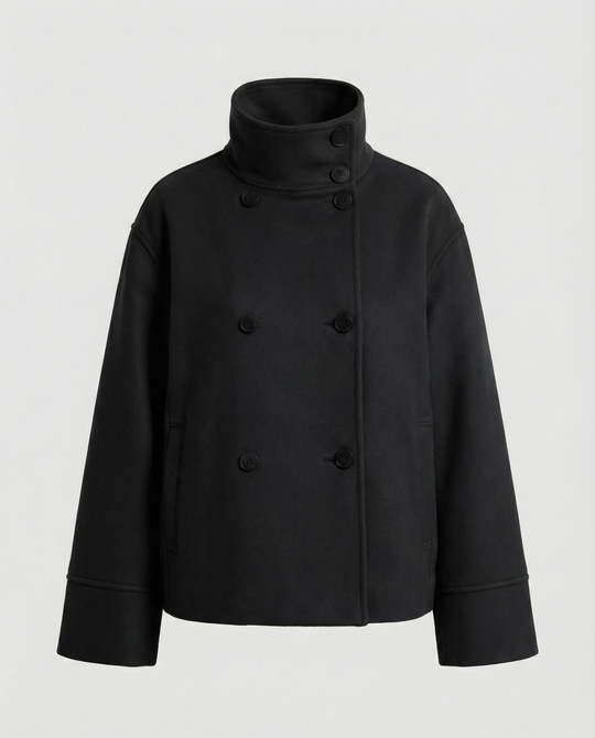 Damen Modische Cropped Jacke mit hohem Kragen und doppelter Knopfleiste