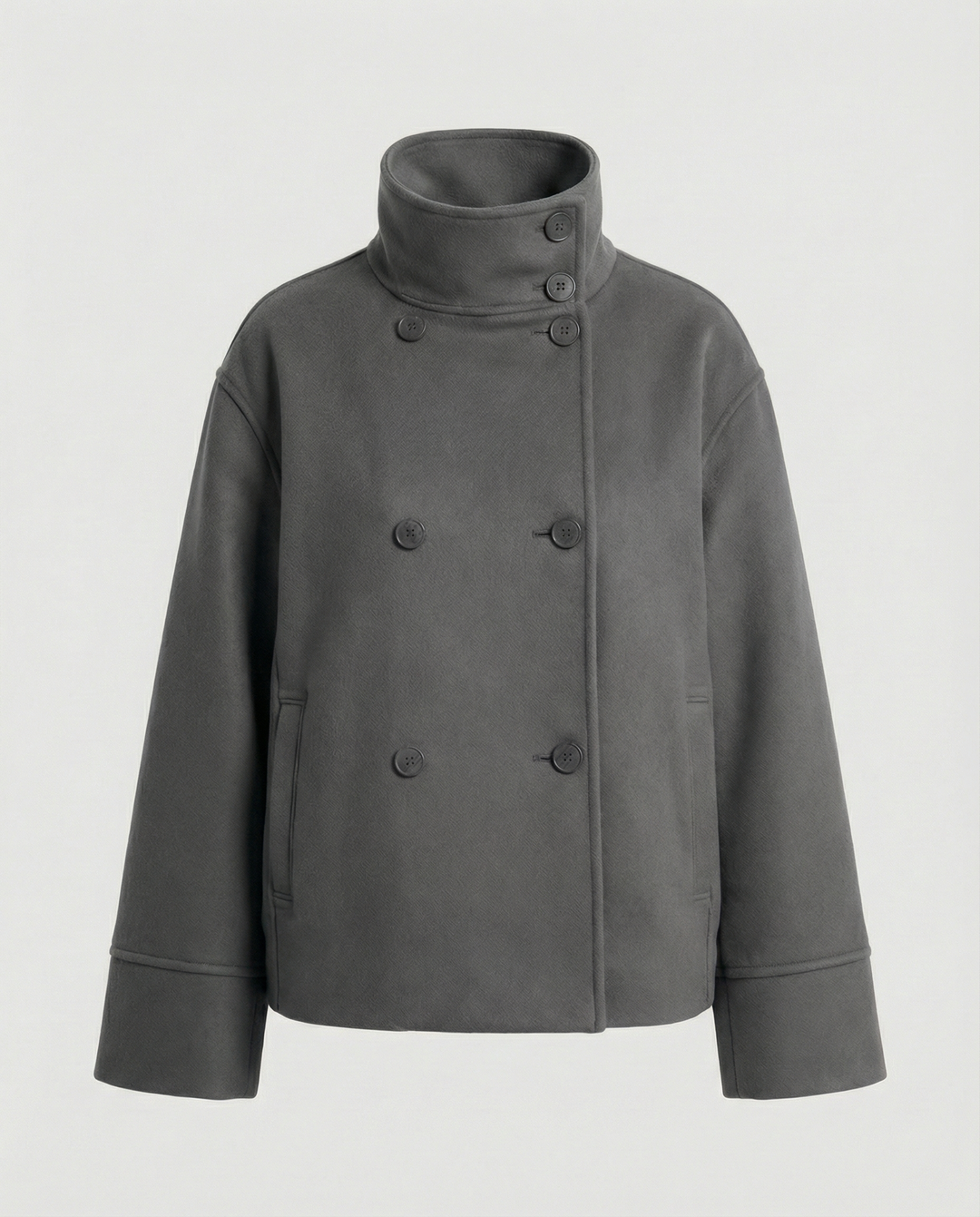 Damen Modische Cropped Jacke mit hohem Kragen und doppelter Knopfleiste