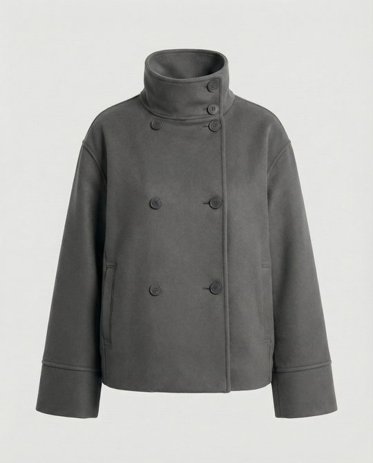 Damen Modische Cropped Jacke mit hohem Kragen und doppelter Knopfleiste