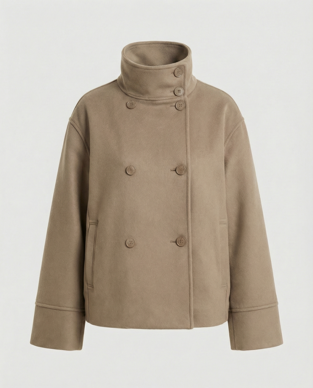 Damen Modische Cropped Jacke mit hohem Kragen und doppelter Knopfleiste
