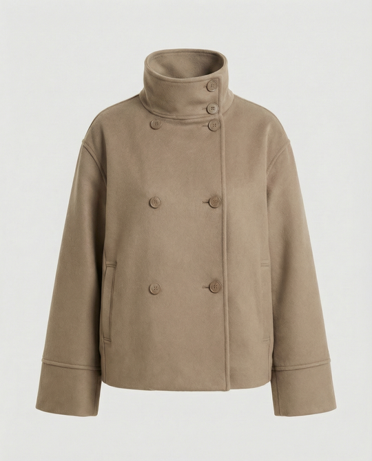 Damen Modische Cropped Jacke mit hohem Kragen und doppelter Knopfleiste
