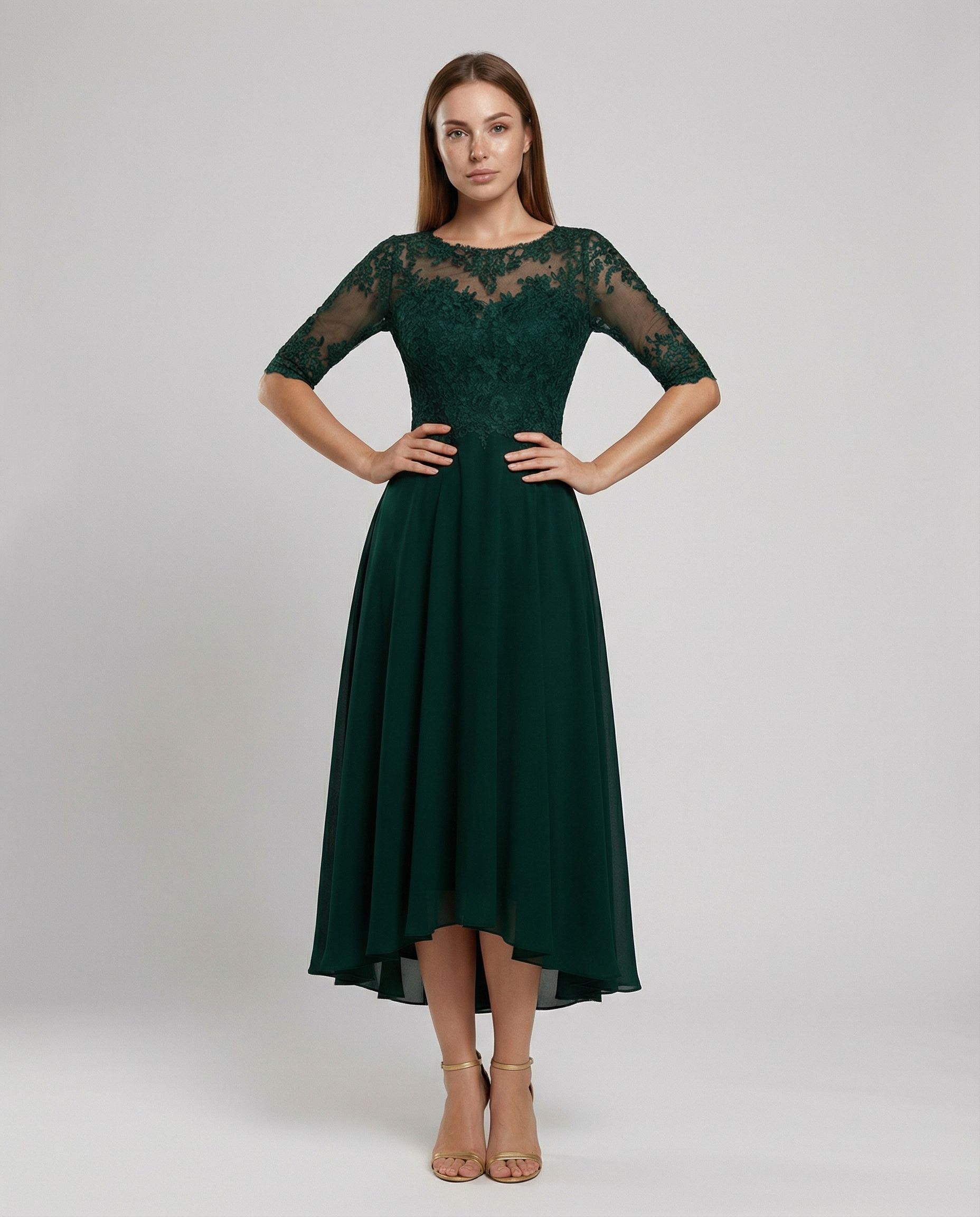 Festliches Maxikleid mit Spitzenbesatz für Damen