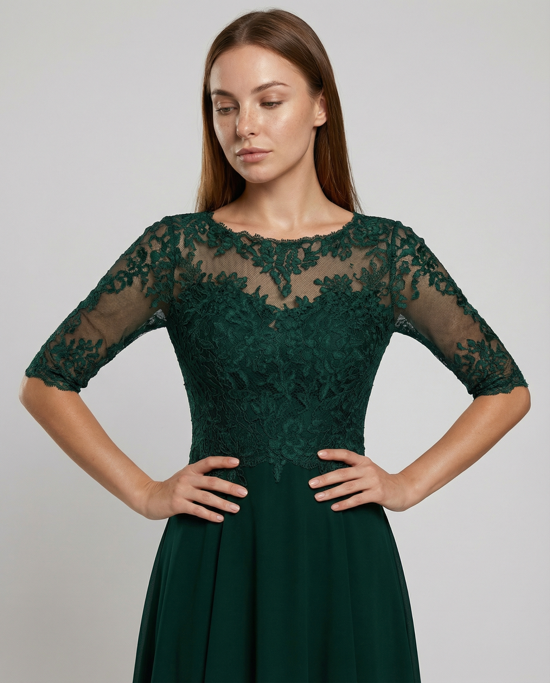 Festliches Maxikleid mit Spitzenbesatz für Damen