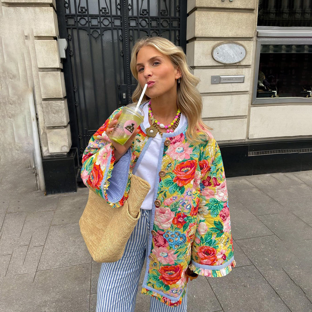 Blumenmusterjacke mit Warmer Fütterung für Damen