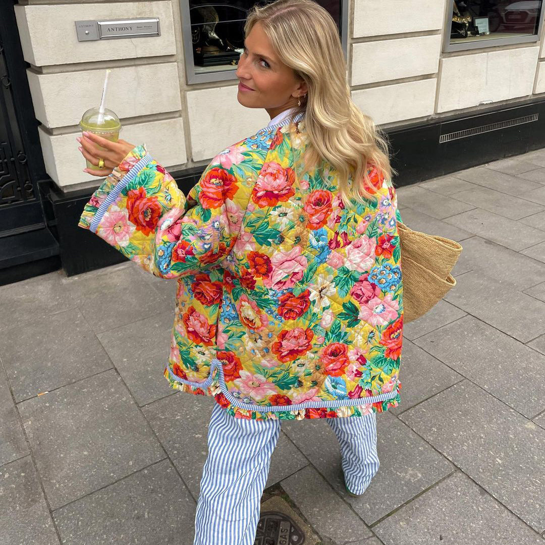 Blumenmusterjacke mit Warmer Fütterung für Damen