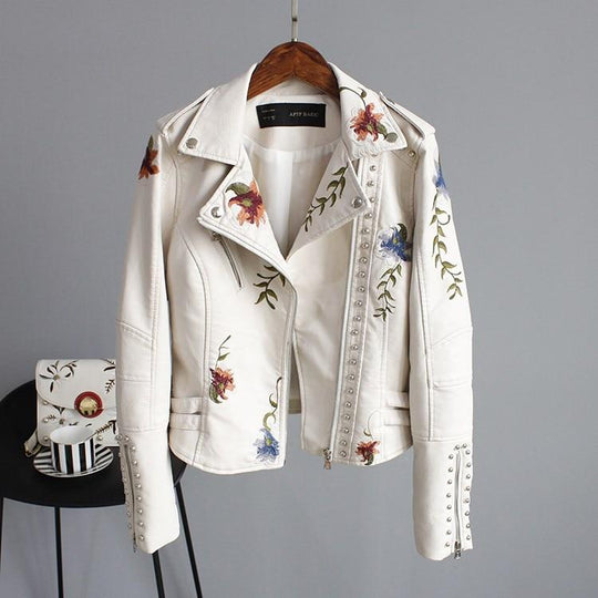 Lederjacke mit Stickerei