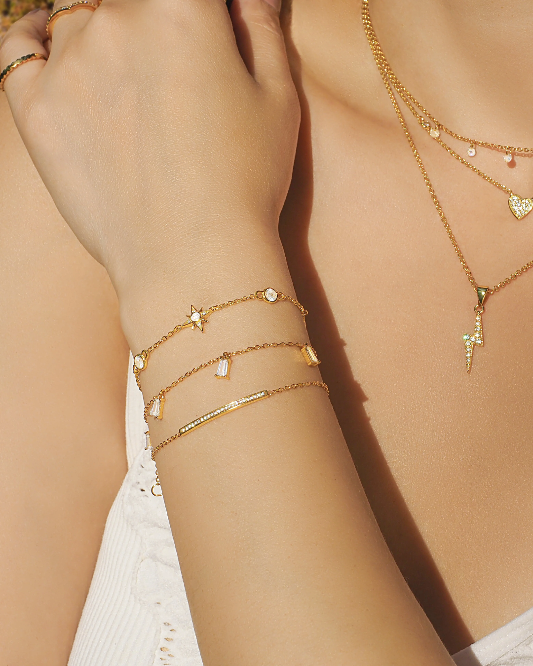 Himmlische kosmische Sternenlicht Kristall Goldkette Armband | Shop Nory