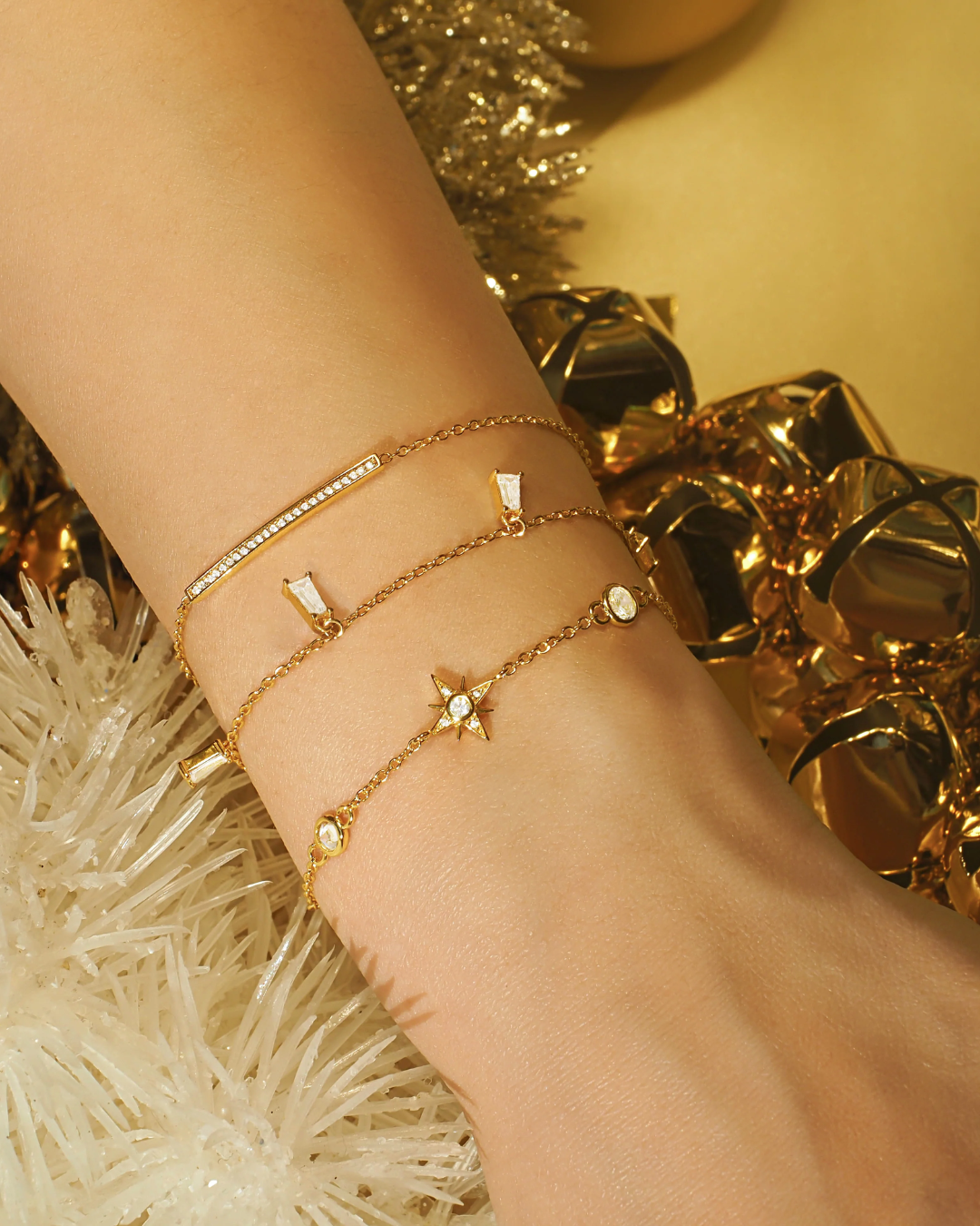 Himmlische kosmische Sternenlicht Kristall Goldkette Armband | Shop Nory