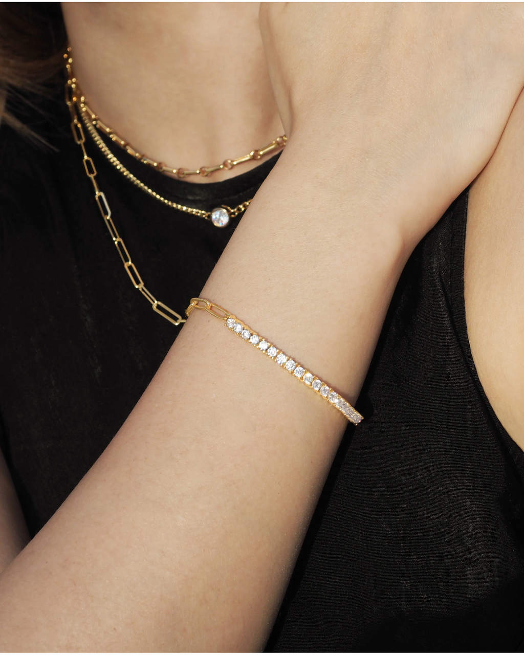 Luxe Tyra Kristall Gold Kettenarmband | Shop Nory