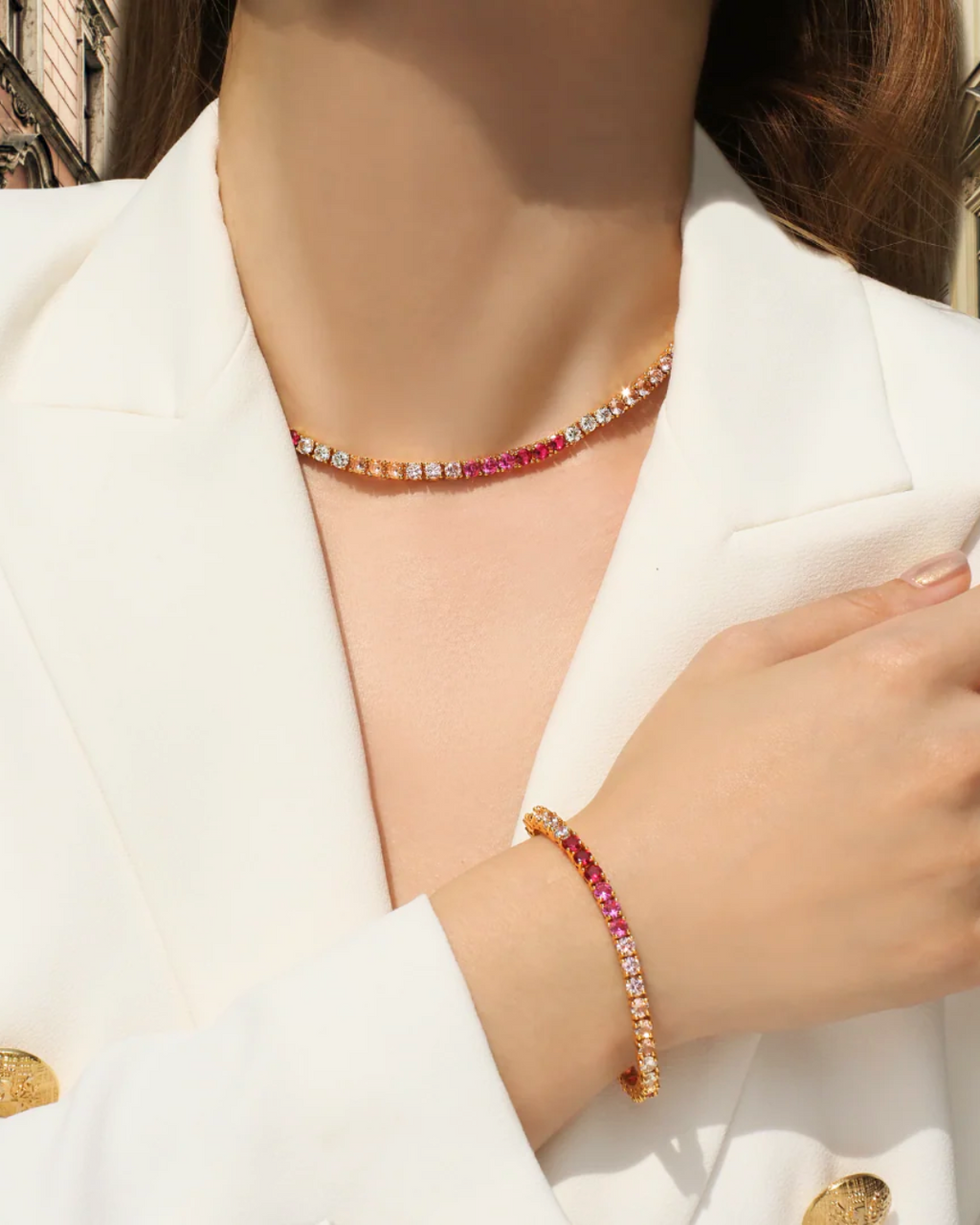 Luxe Tyra Pink Ombre Kristall Goldkette Armband | Shop Nory