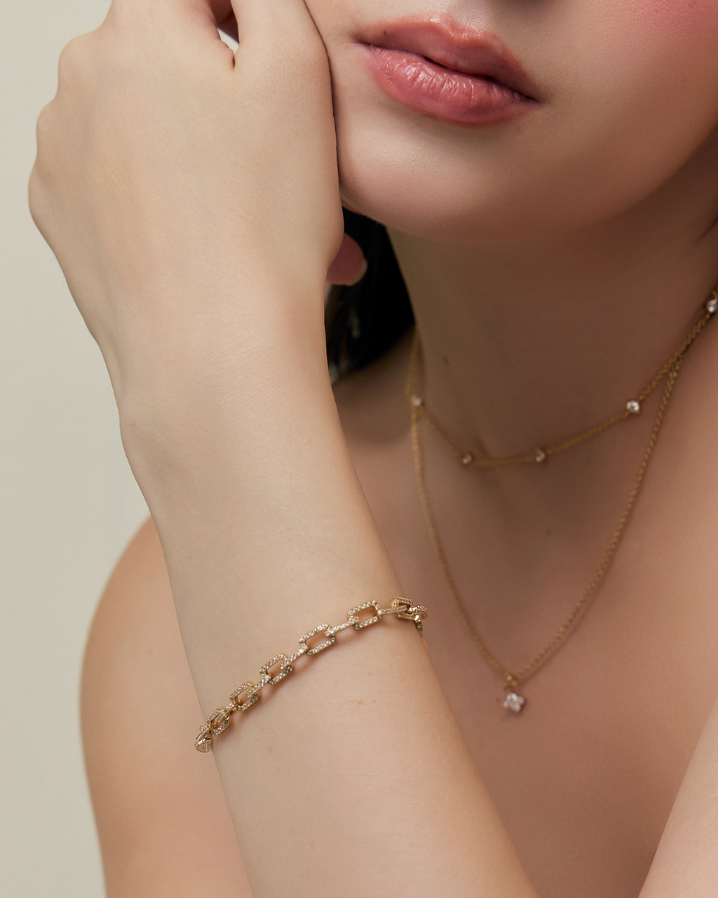 Luxe Kendall Kristall Goldkette Armband | Shop Nory