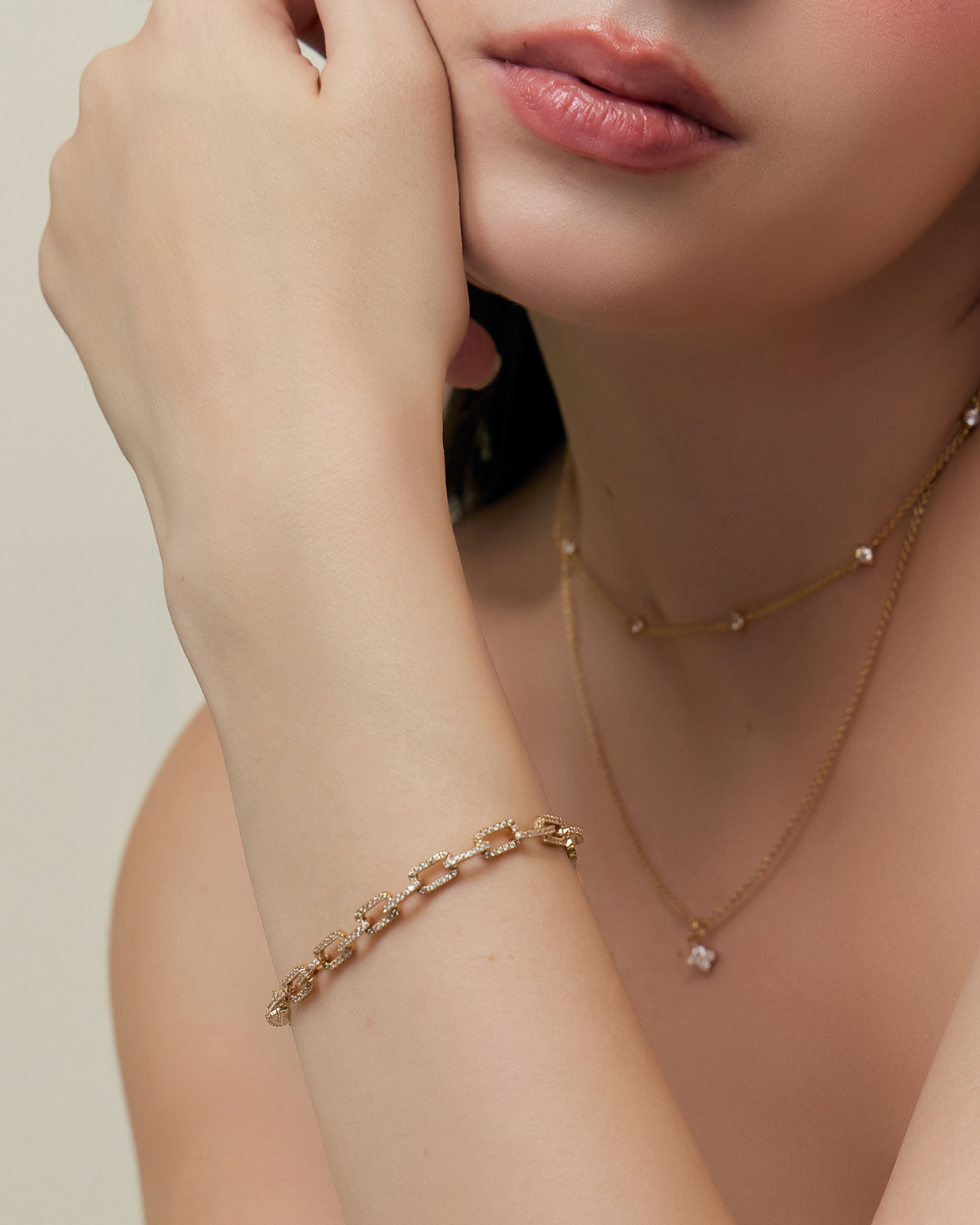 Luxe Kendall Kristall Goldkette Armband | Shop Nory