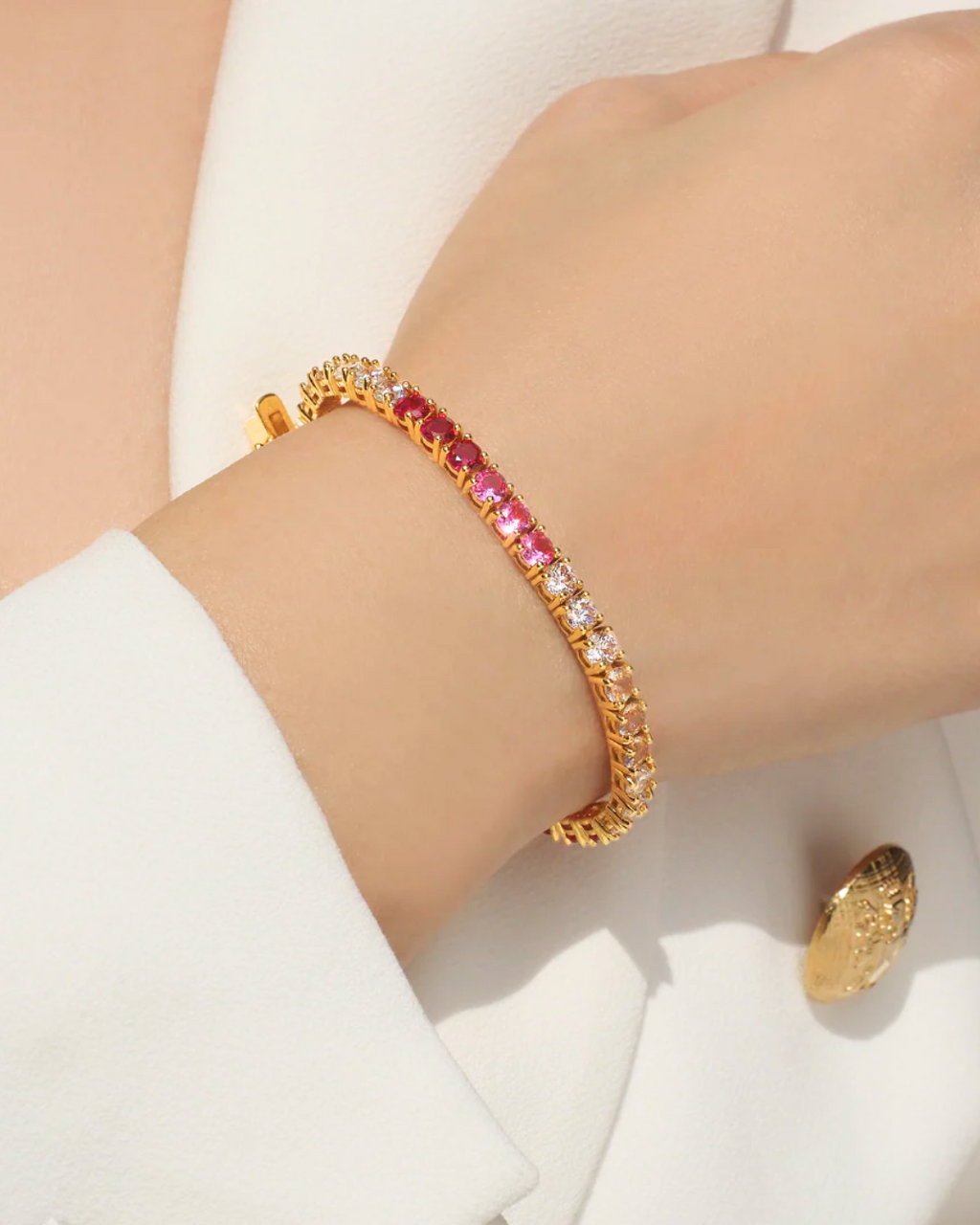 Luxe Tyra Pink Ombre Kristall Goldkette Armband | Shop Nory