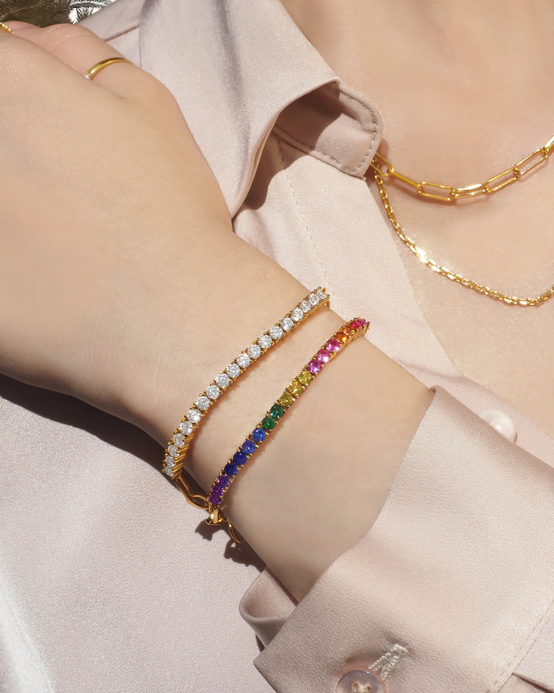 Luxe Tyra Regenbogen Kristall Gold Kettenarmband | Shop Nory