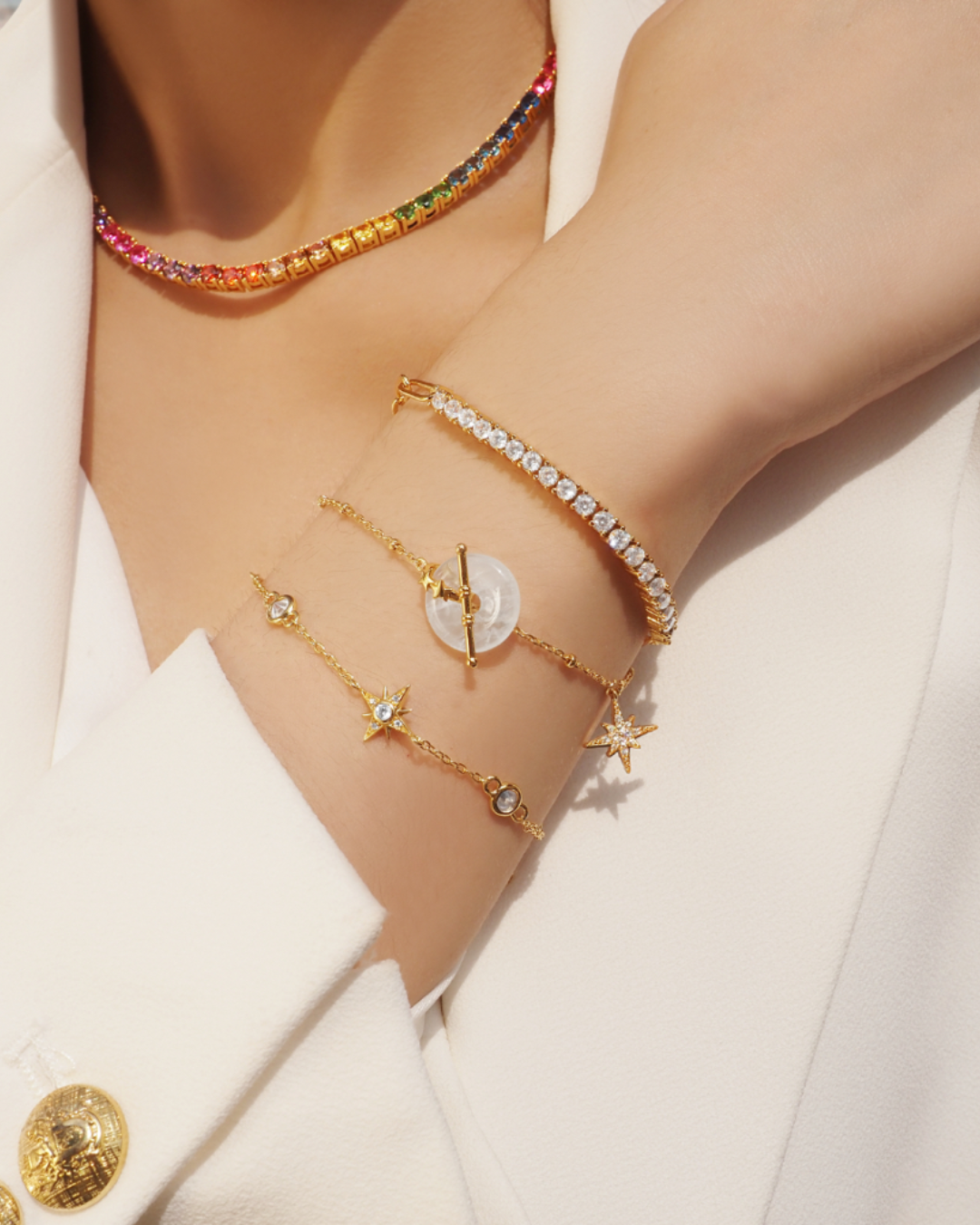 Himmlische kosmische Sternenlicht Kristall Goldkette Armband | Shop Nory