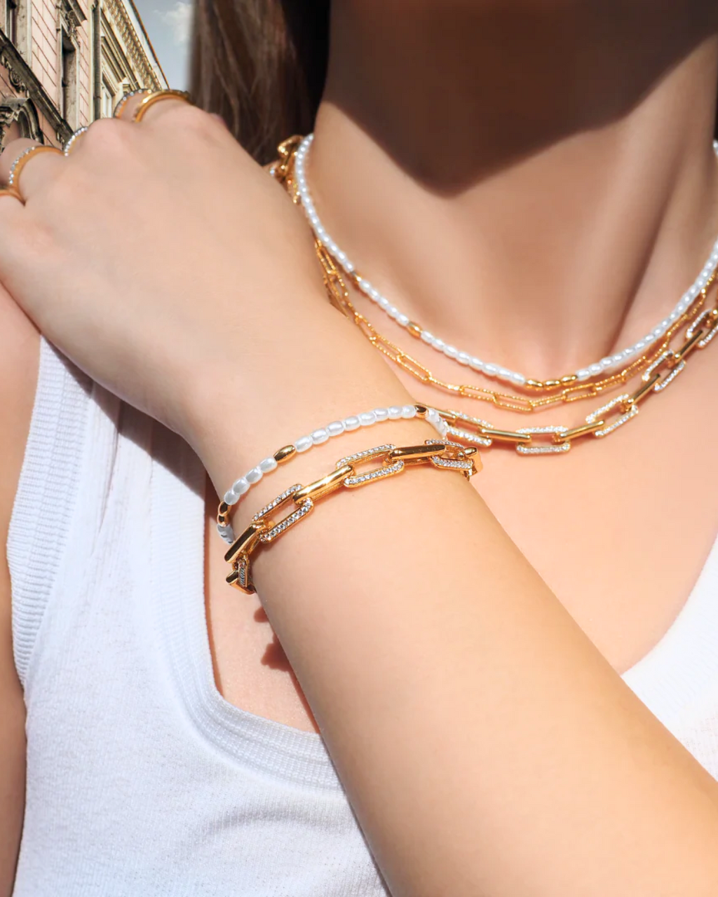 Luxe Kourtney Crystal Gold Chain Armband | Shop Nory