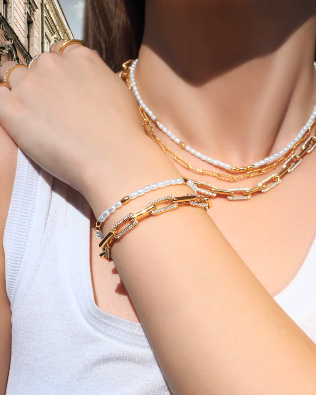 Luxe Kourtney Crystal Gold Chain Armband | Shop Nory