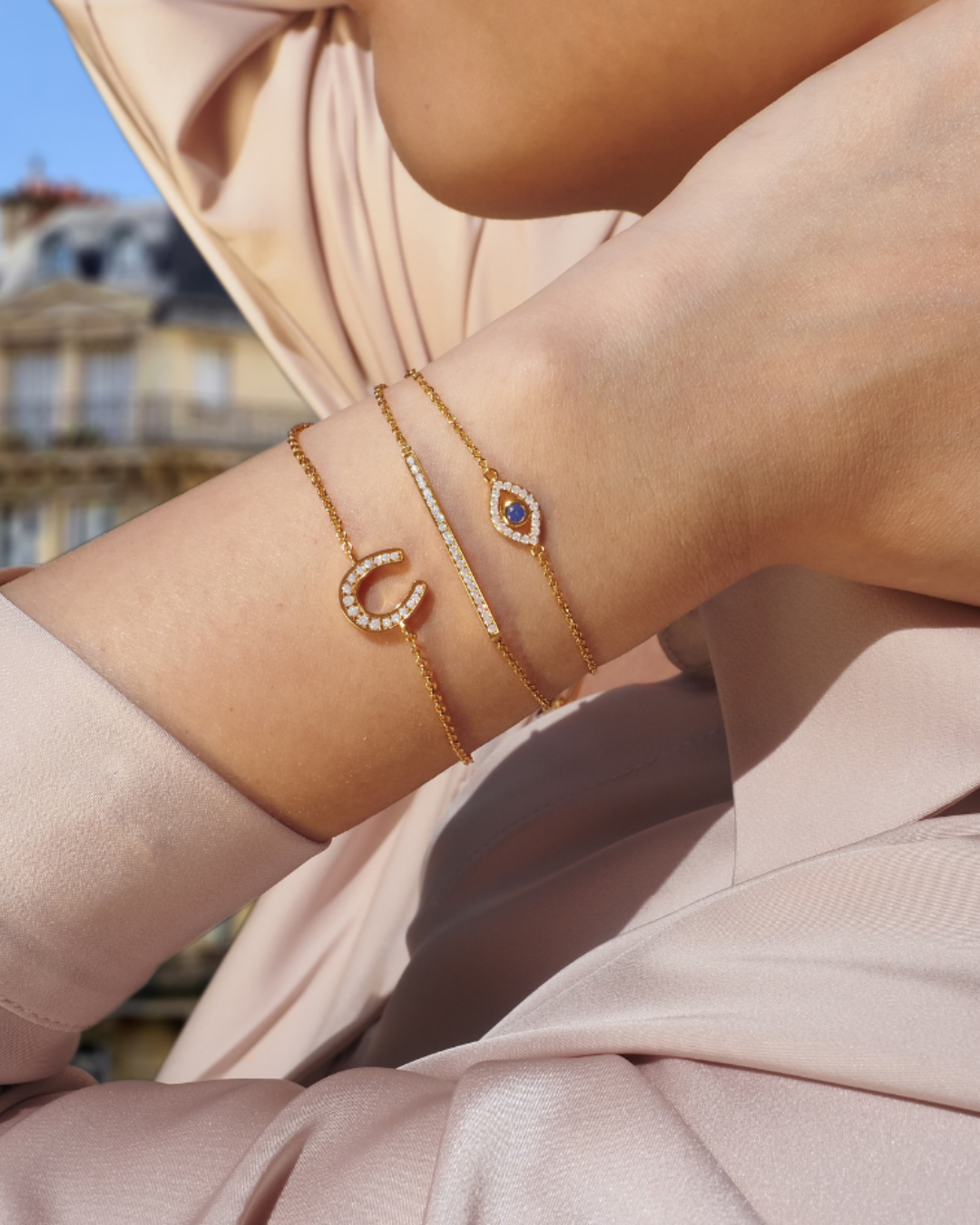 Glückliche Hufeisen-Kristall-Gold-Anhänger-Armband | Shop Nory