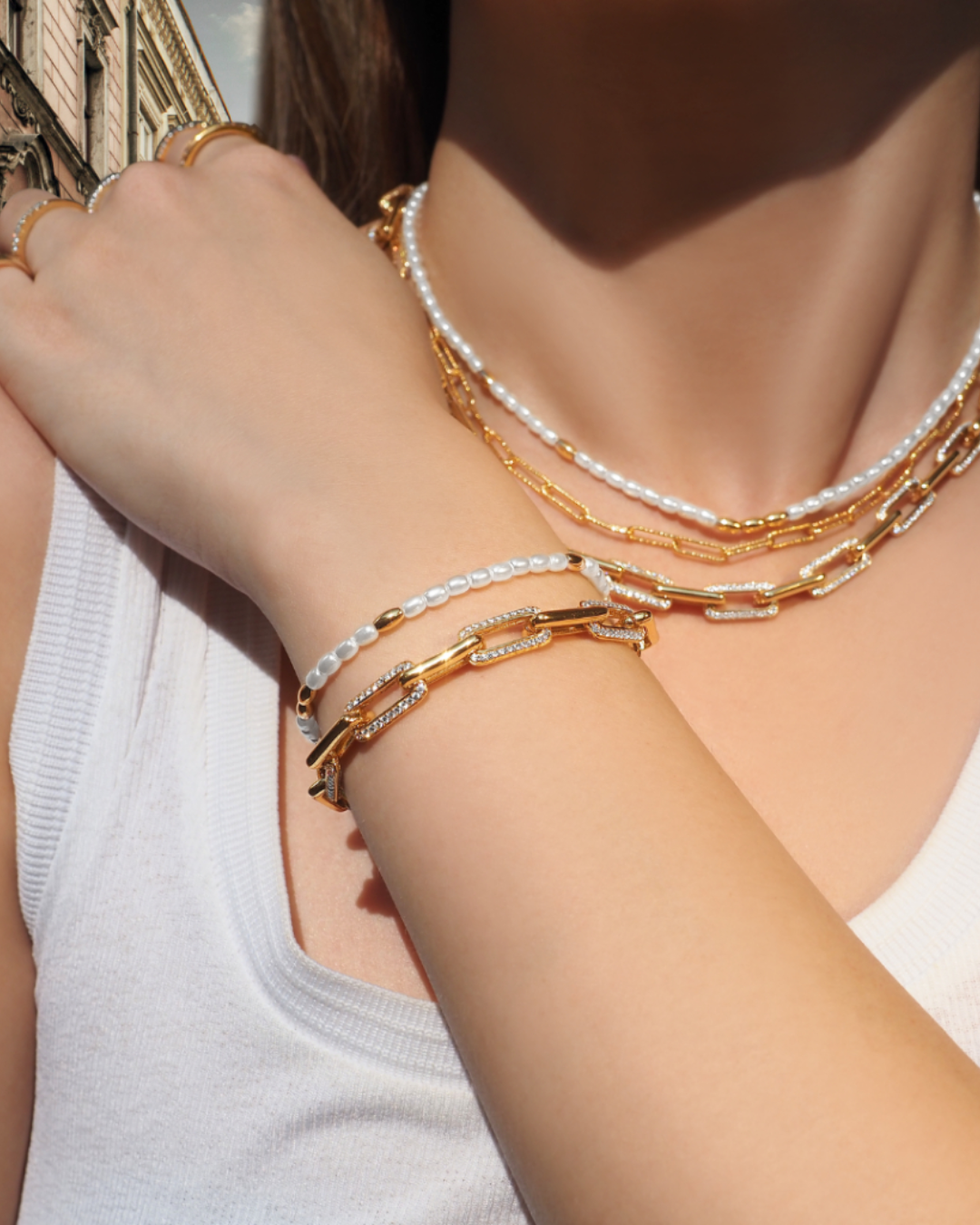 Luxe Bella Süßwasserperlen Goldkette Armband | Shop Nory