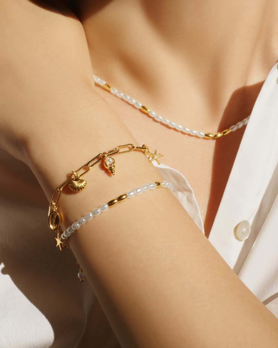 Luxe Bella Süßwasserperlen Goldkette Armband | Shop Nory