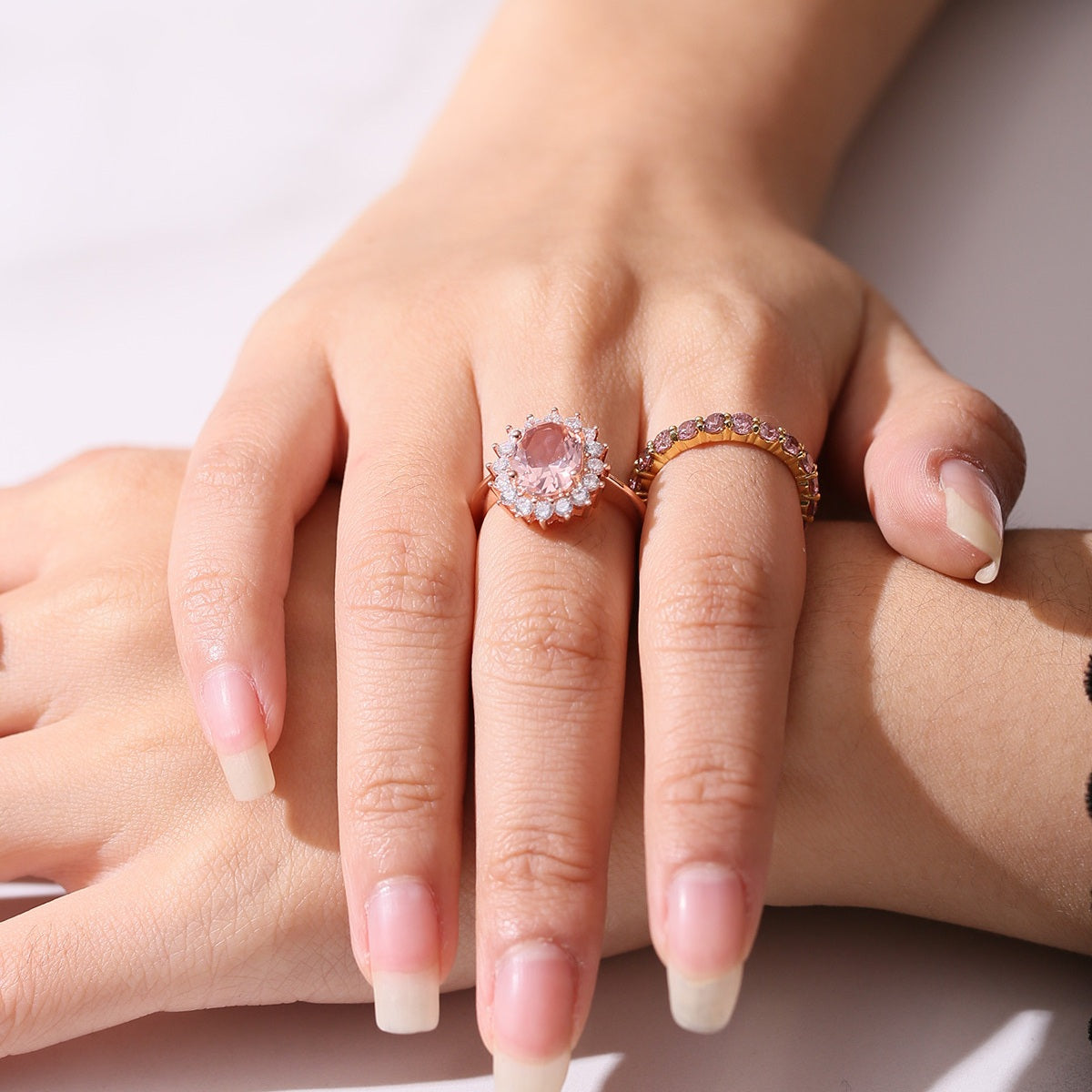 Rosafarbener Morganit-Verlobungsring, Prinzessin-Diana-Replika-Ring | Shop Nory
