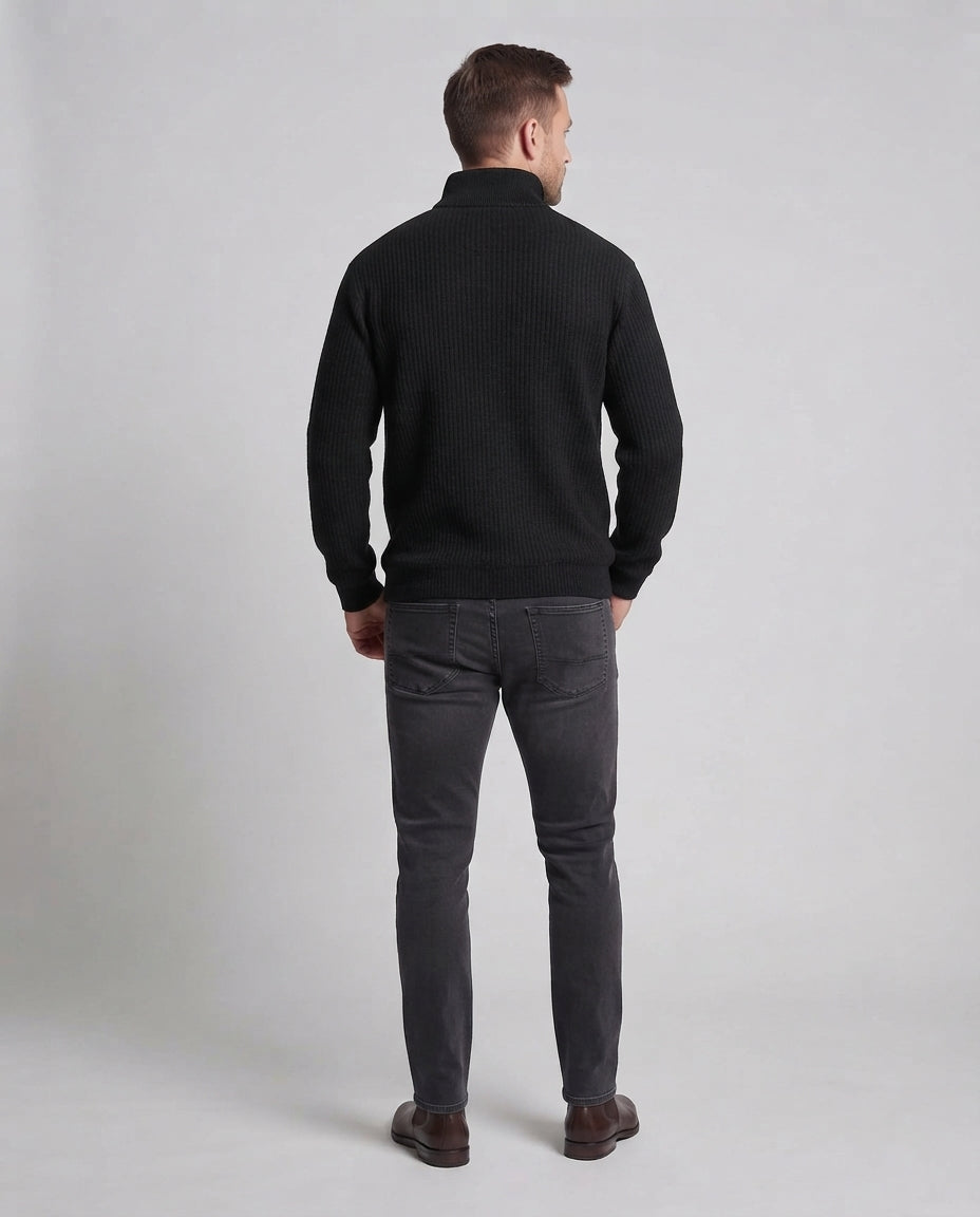Unisex Oversize-Waffelstrick-Halbzipppullover mit Stehkragen