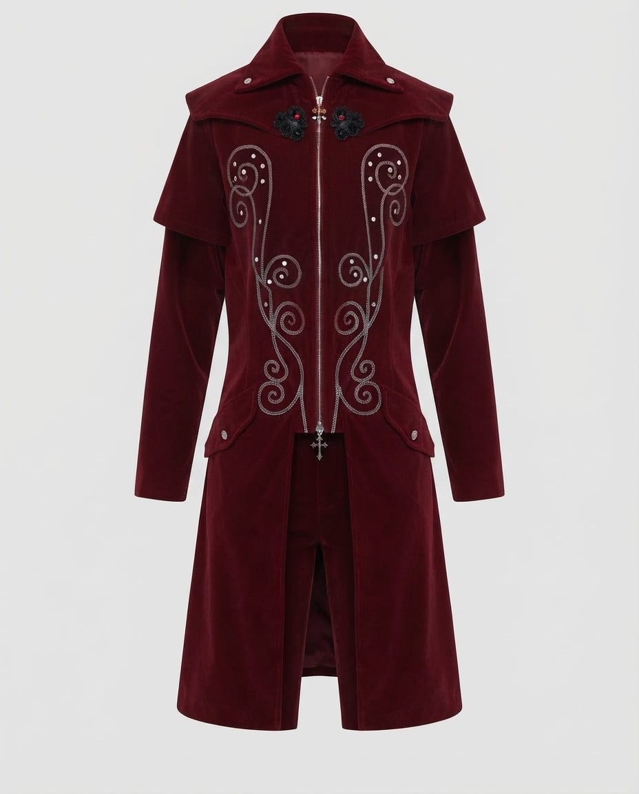 Damen Eleganter Velours-Mantel mit kunstvollen Verzierungen Shop Nory
