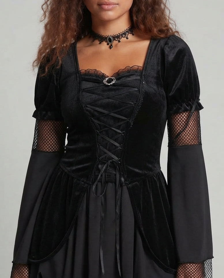 Damen Teufel Kostüm mit voluminösen Ärmeln und verführerischem Schnürsenkeldetail Shop Nory