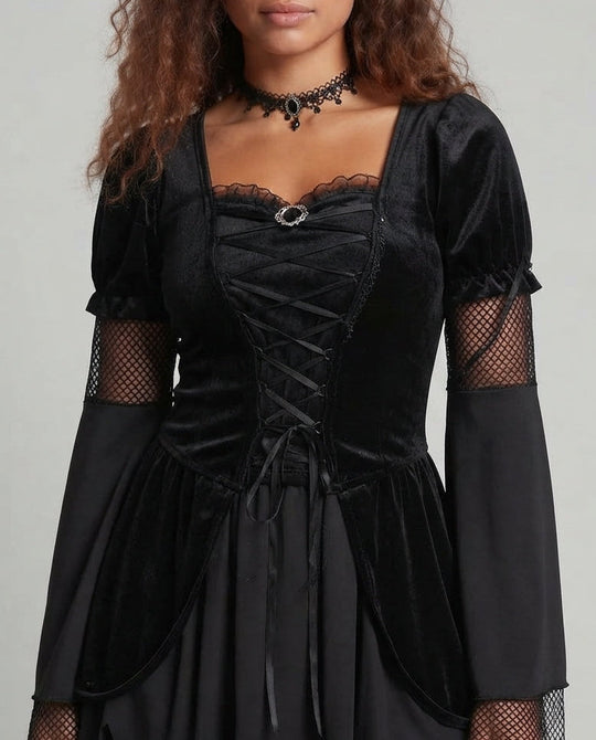 Damen Teufel Kostüm mit voluminösen Ärmeln und verführerischem Schnürsenkeldetail Shop Nory