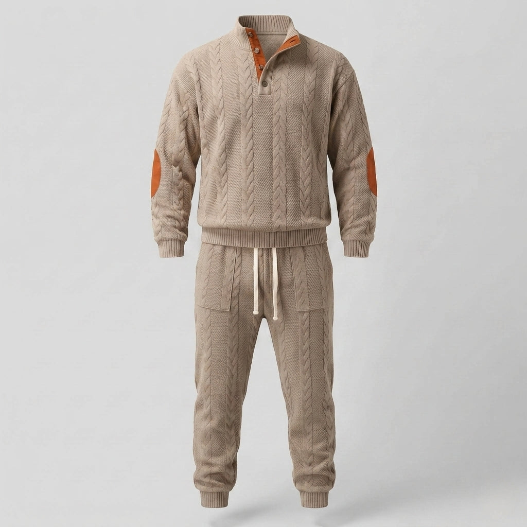 Männer Strukturierter Kabelstrick Loungewear Set mit Henley-Kragen und Jogginghose Shop Nory