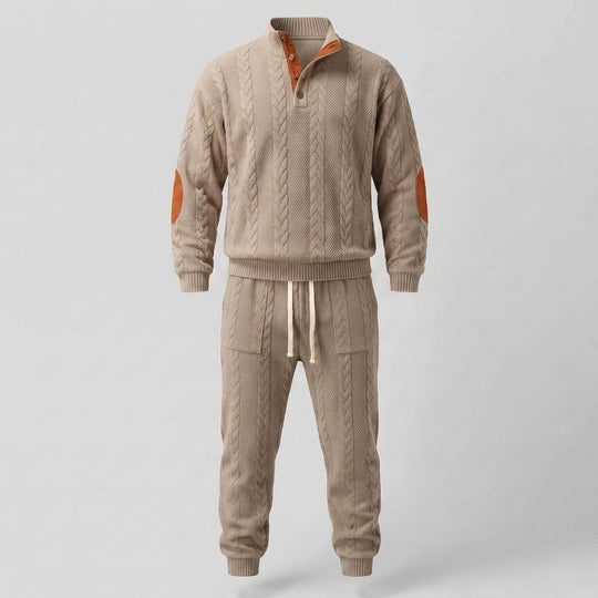 Männer Strukturierter Kabelstrick Loungewear Set mit Henley-Kragen und Jogginghose Shop Nory