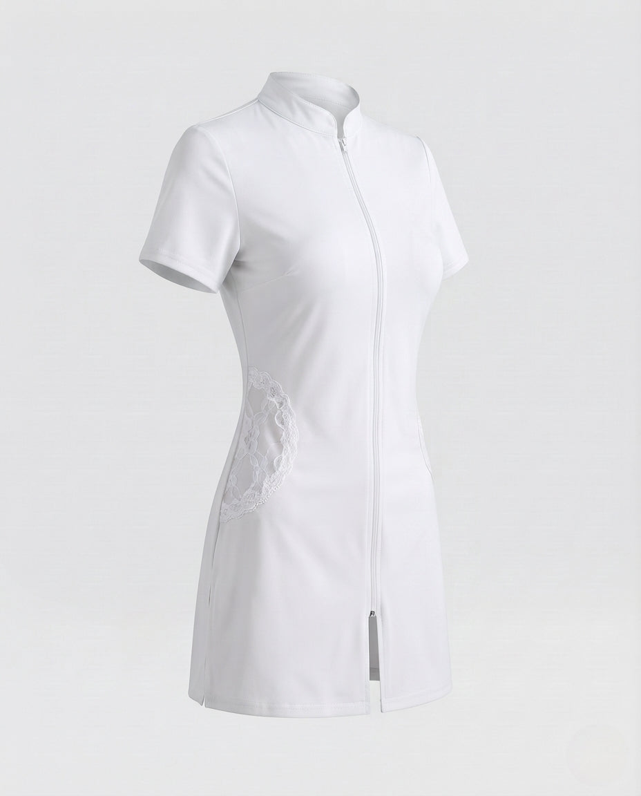 Damen sexy Krankenschwester Kostüm mit Zipper und Strumpfhalter Shop Nory