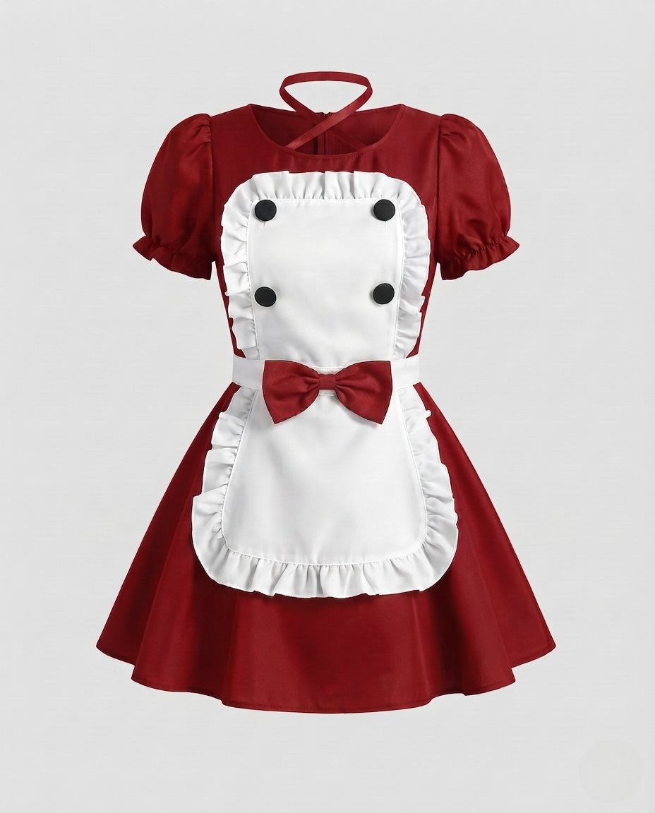 Damen Verspieltes Dienstmädchen-Kleid mit Rüschen und Satin-Schürze Shop Nory