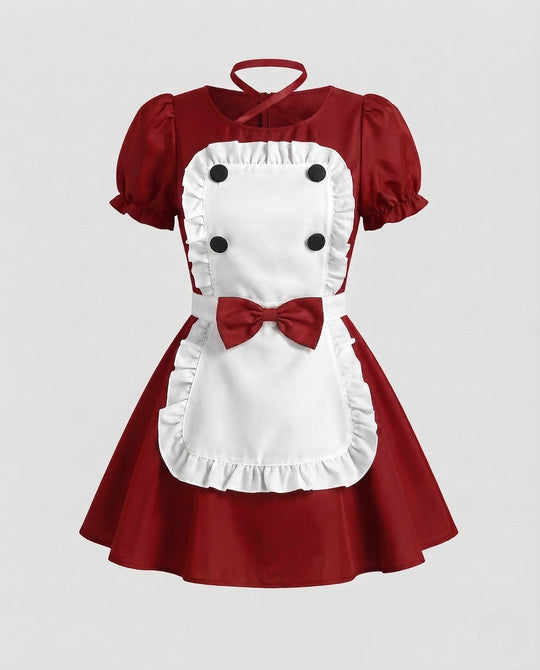 Damen Verspieltes Dienstmädchen-Kleid mit Rüschen und Satin-Schürze Shop Nory