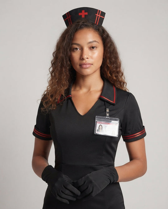 Damen sexy Krankenschwester Kostüm mit Fransen und Verzierungen Shop Nory