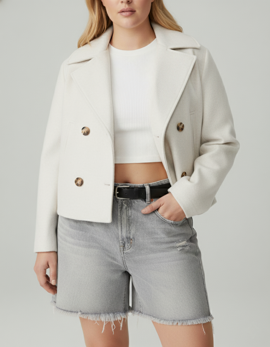 Kurzer Woll-Look Peacoat für Damen – Große Größen