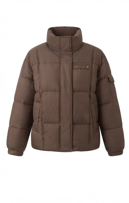 Damen Nano-Kompakt Boxy Ge quiltete Jacke mit hoch schließendem Stehkragen, verdecktem Reißverschluss und funktionaler Armtasche