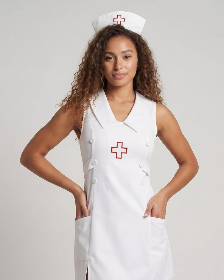 Damen Sexy Krankenschwester Kostüm mit Accessoires und Strümpfen Shop Nory