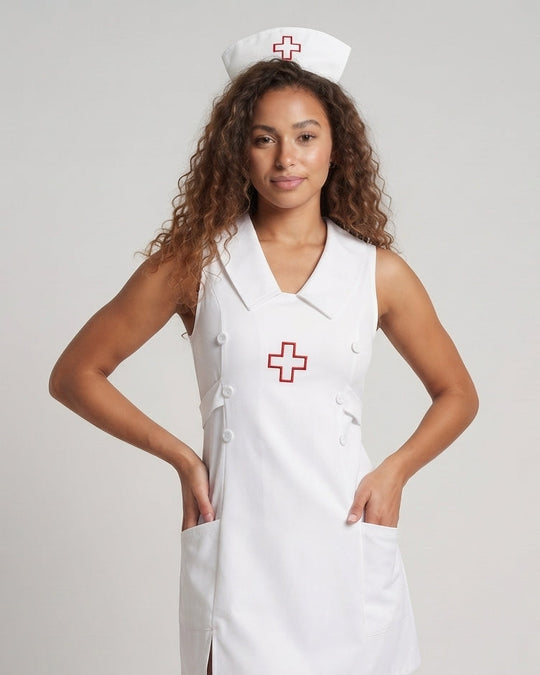 Damen Sexy Krankenschwester Kostüm mit Accessoires und Strümpfen Shop Nory
