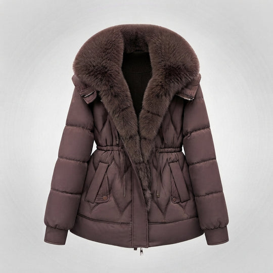 Damen gepolsterte Parka mit voluminösem, abnehmbarem Kragen und Taillenzugband
