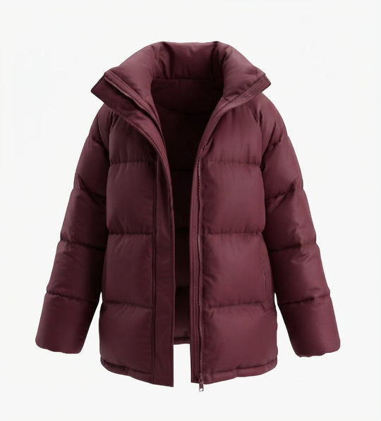Damen kurze gepolsterte Winterjacke mit hohem Stehkragen und verdeckter Knopfleiste