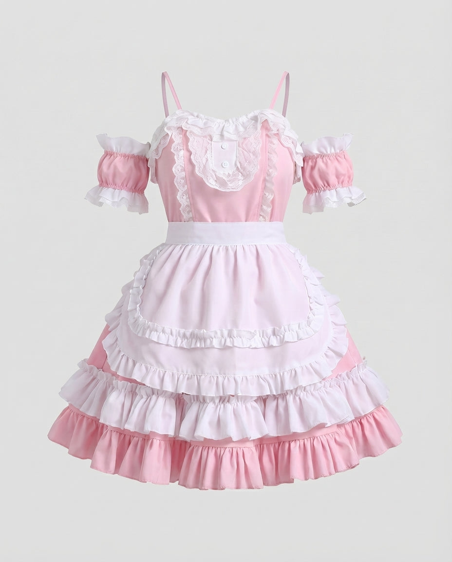 Damen Rüschendes Kostümkleid mit Puffärmeln und Schultern Shop Nory