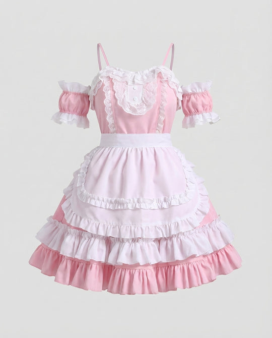 Damen Rüschendes Kostümkleid mit Puffärmeln und Schultern Shop Nory