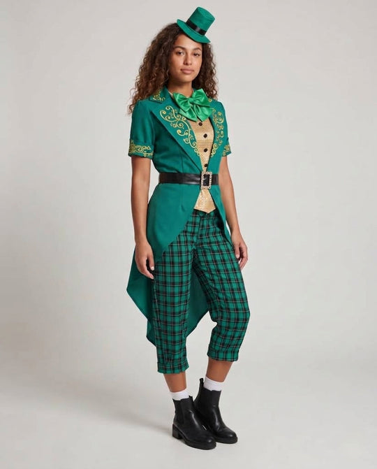 Damen Kostüm als irische Leprechaun mit elegantem Blazerschnitt und Karomuster Shop Nory