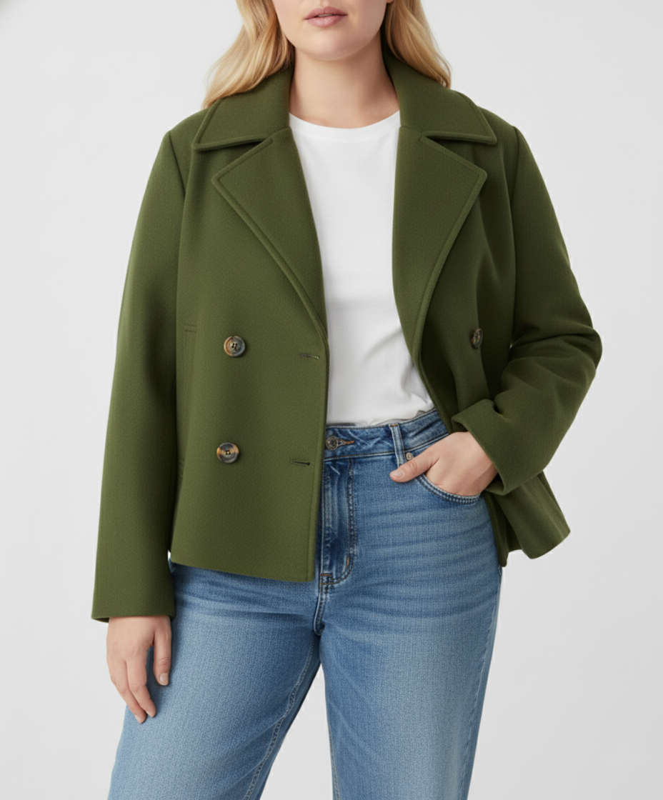 Kurzer Woll-Look Peacoat für Damen – Große Größen