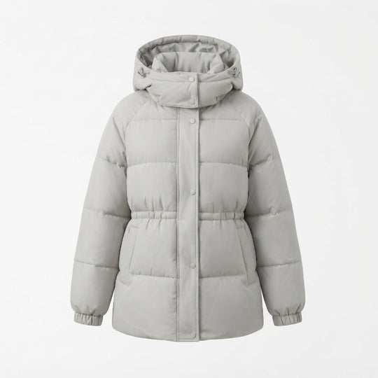 Damen Nan Kompakt Outdoor Daunenjacke mit hohem Kragen, Kinnschutz und elastischen Bündchen