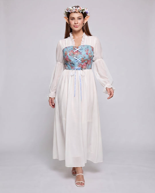 Frauen romantisches Maxikleid mit Rüschen und floralem Muster Shop Nory