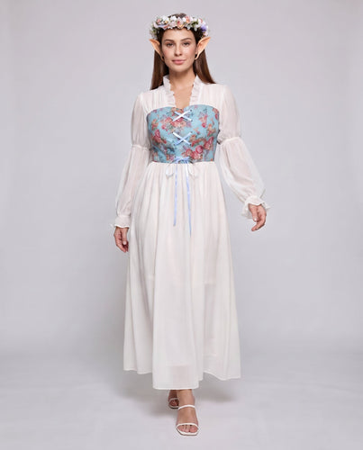 Frauen romantisches Maxikleid mit Rüschen und floralem Muster Shop Nory