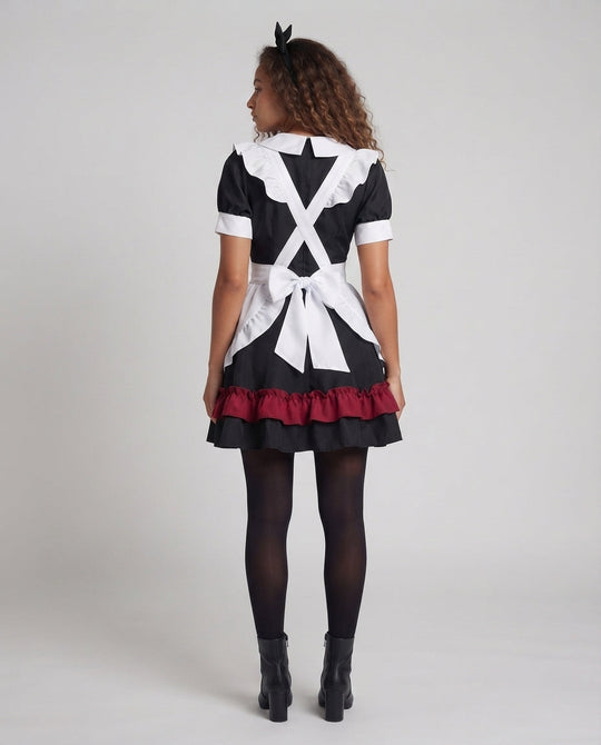 Damen verspieltes Dienstmädchen-Kleid mit Rüschendetails und schickem Schleifenakzent Shop Nory