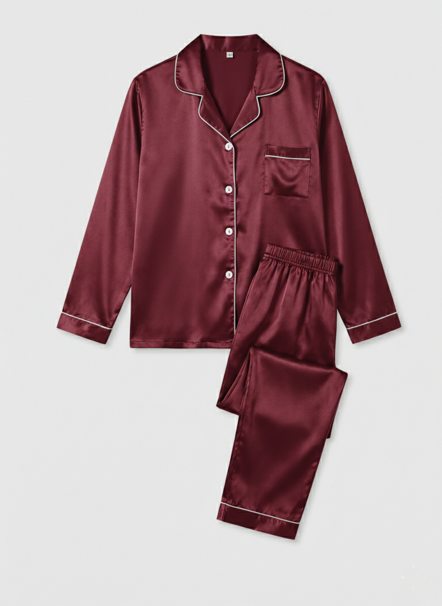 Elegantes Damen Satin-Pyjamaset